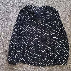 Adrianna papell black with white hearts polka dot blouse button up size S small